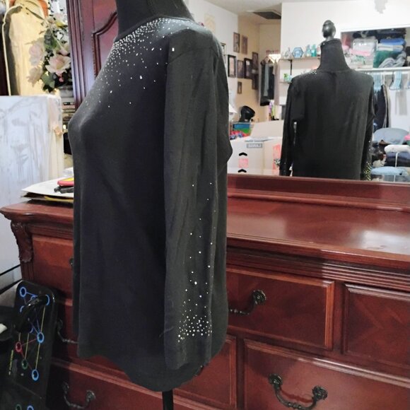 Black Long Sleeve Sequence Blouse - Picture 2 of 6